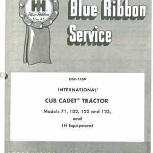 Cub Cadet 71, 102, 122 And 123 Tractor Service Manual