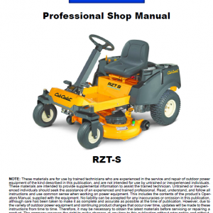 Cub Cadet Rzt S Series (2012 And After) Service Manual