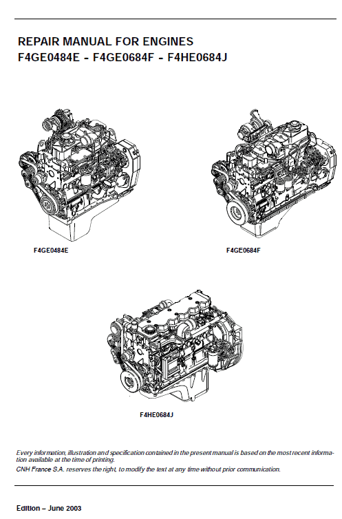 Iveco F4ge0484e, F4ge0684f And F4he0684j Engine Service Manual