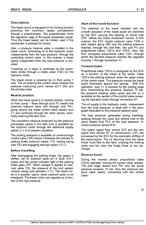 Case Wx210 And Wx240 Excavator Service Manual