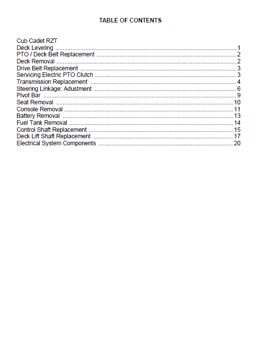 Cub Cadet Rzt Series (2004-2005) Service Manual