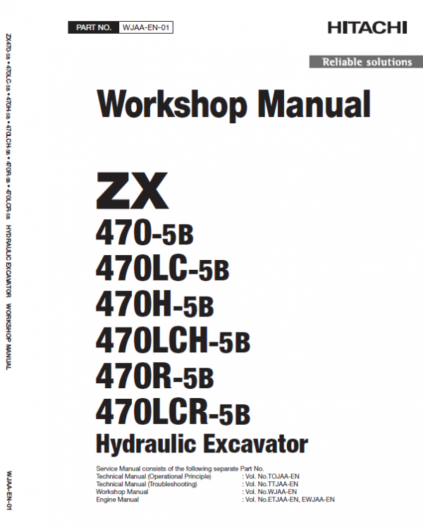 Hitachi Zx470-5b, Zx470lch-5b And Zx520lch-5b Excavator Manual