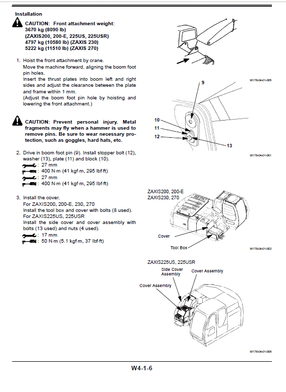 Hitachi Zx200, Zx225usr, Zx230 And Zx270 Zaxis Excavator Manual