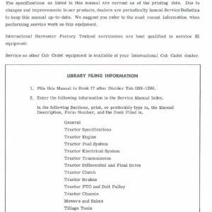 Cub Cadet 72, 104, 105, 124 And 125 Tractor Manual