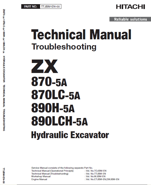 Hitachi ZX870-5A and 890H-5A Excavator Service Repair Manual