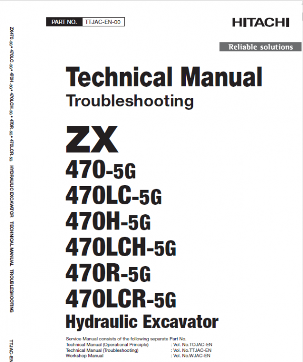 Hitachi Zx470-5g Excavator Service Manual