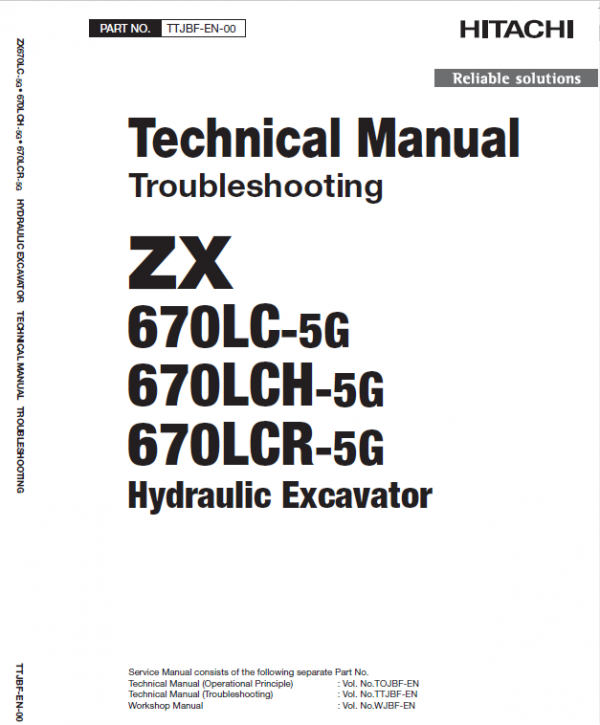 Hitachi Zx670lc-5g, Zx670lcr-5g And Zx670lch-5g Excavator Manual