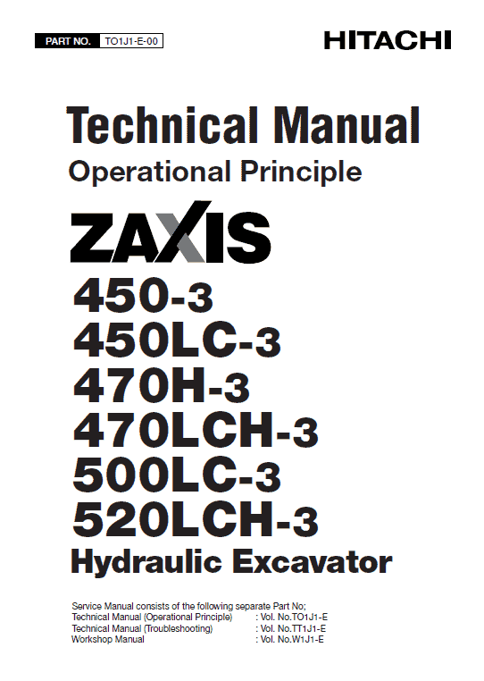 Hitachi Zx450-3, Zx470lch-3 And Zx520lch-3 Excavator Manual