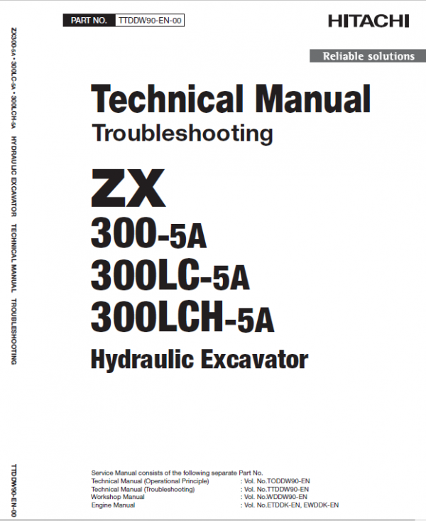 Hitachi Zx300-5a, Zx300lc-5a And Zx300lch-5a Zaxis Excavator Manual