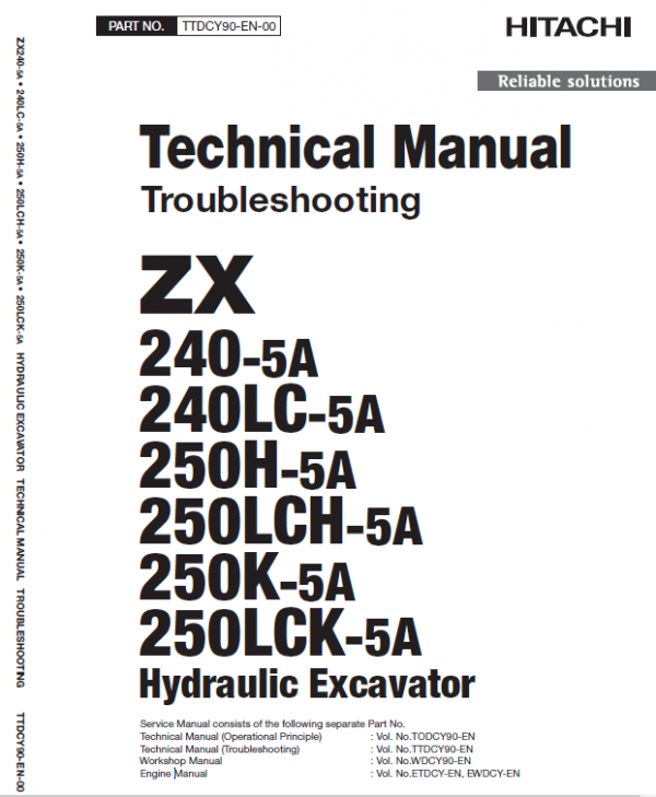 Hitachi Zx240-5a, Zx240lc-5a And Zx250lch-5a Excavator Manual