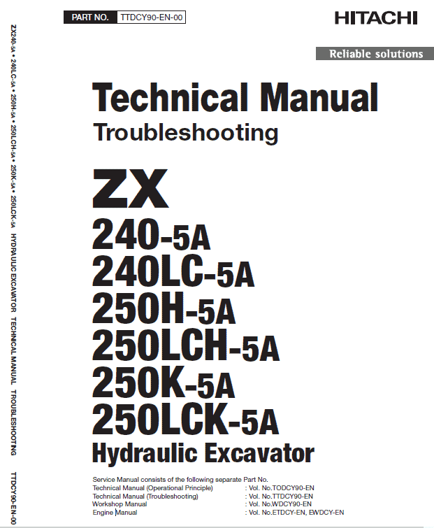 Hitachi ZX240-5A, ZX240LC-5A and ZX250LCH-5A Excavator Repair Manual