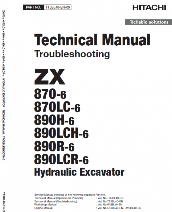 Hitachi Zx870-6 And Zx890h-6 Excavator Service Manual