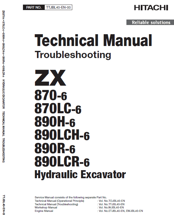 Hitachi ZX870-6 and ZX890H-6 Excavator Service Repair Manual
