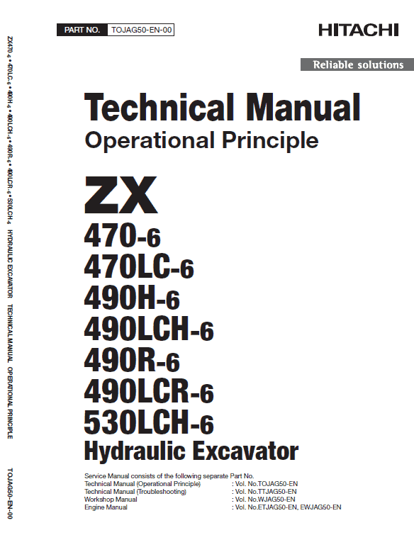 Hitachi Zx470-6, Zx490lch-6 And Zx530lch-6 Excavator Manual