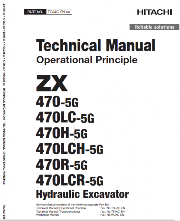 Hitachi Zx470-5g Excavator Service Manual