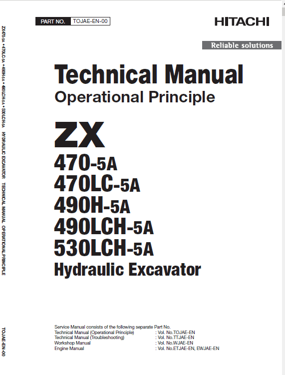 Hitachi Zx470-5a, Zx490lch-5a And Zx530lch-5a Excavator Manual