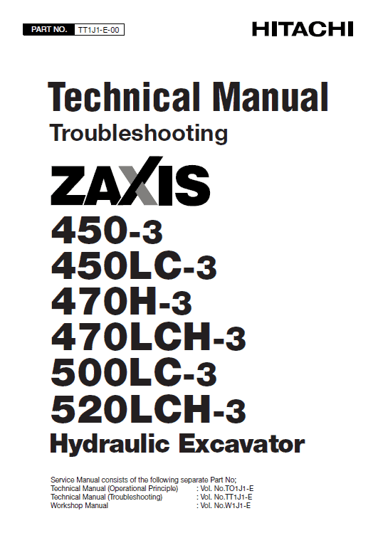 Hitachi Zx450-3, Zx470lch-3 And Zx520lch-3 Excavator Manual