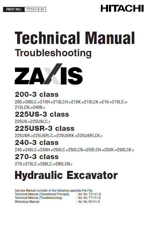 Hitachi Zaxis Zx200-3, Zx240-3 And Zx270-3 Excavator Manual