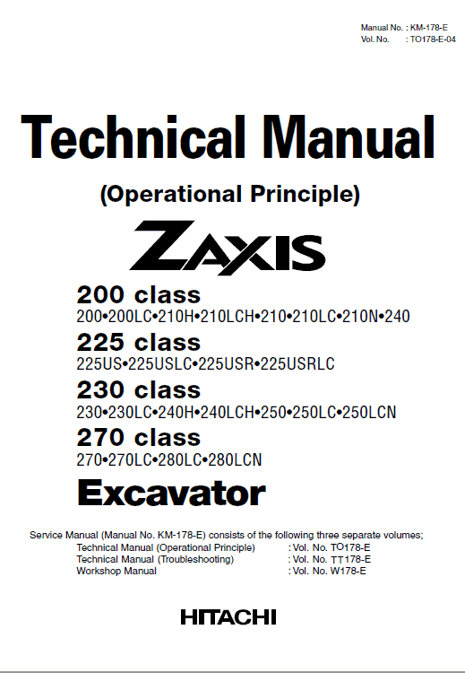 Hitachi Zx200, Zx225usr, Zx230 And Zx270 Zaxis Excavator Manual