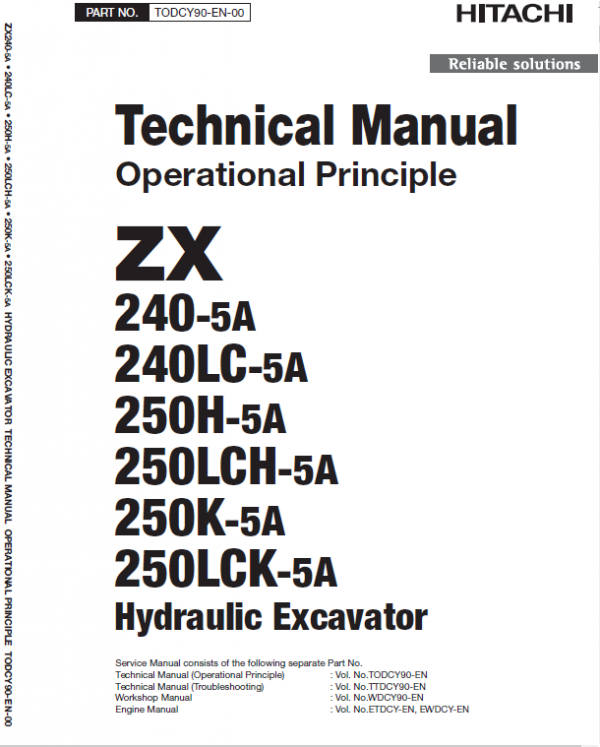 Hitachi Zx240-5a, Zx240lc-5a And Zx250lch-5a Excavator Manual