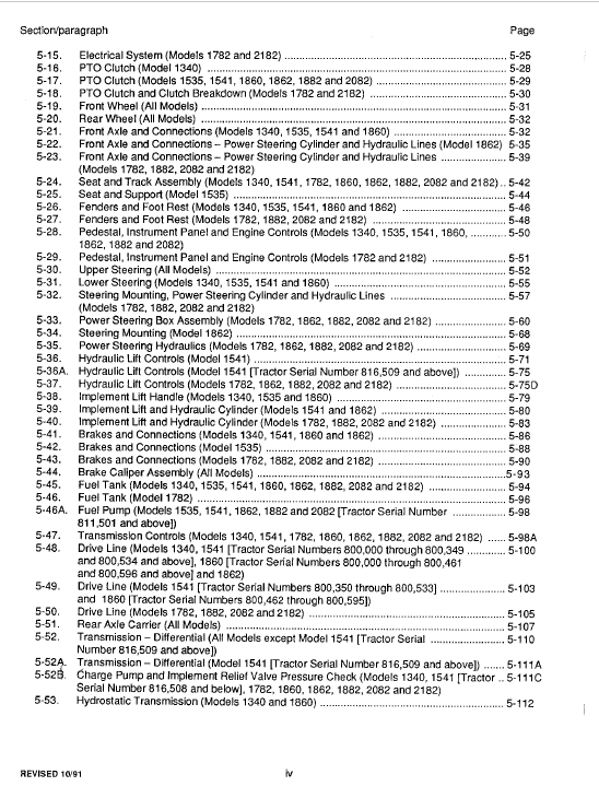 Cub Cadet 1340, 1535, 1541 And 1782 Service Manual