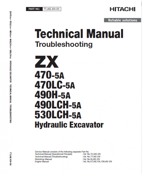 Hitachi Zx470-5a, Zx490lch-5a And Zx530lch-5a Excavator Manual