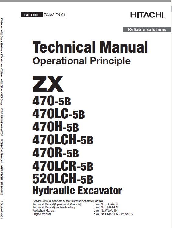 Hitachi Zx470-5b, Zx470lch-5b And Zx520lch-5b Excavator Manual