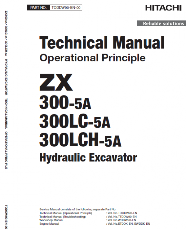 Hitachi Zx300-5a, Zx300lc-5a And Zx300lch-5a Zaxis Excavator Manual