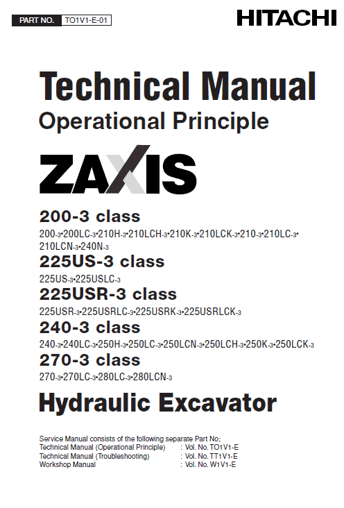 Hitachi Zaxis Zx200-3, Zx240-3 And Zx270-3 Excavator Manual