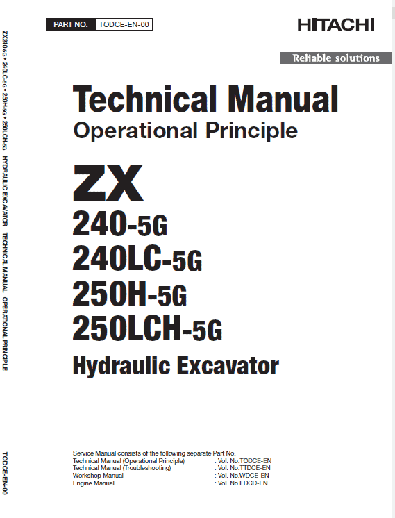 Hitachi Zx240-5g, Zx240lc-5g And Zx250lch-5g Excavator Manual