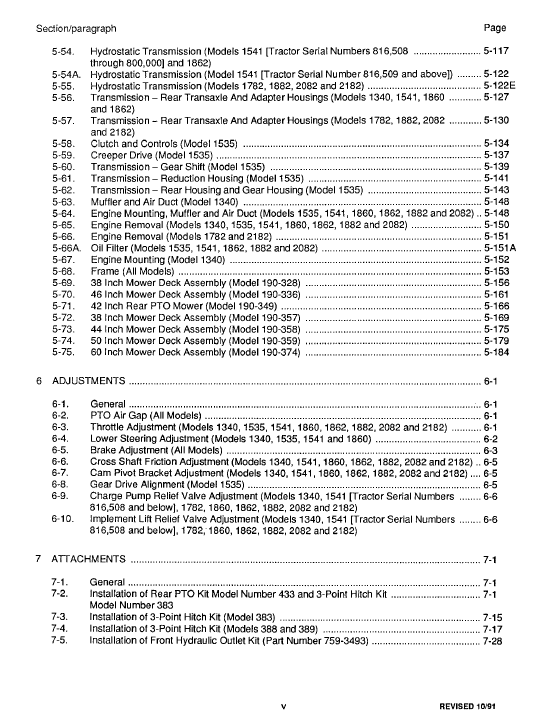 Cub Cadet 1340, 1535, 1541 And 1782 Service Manual