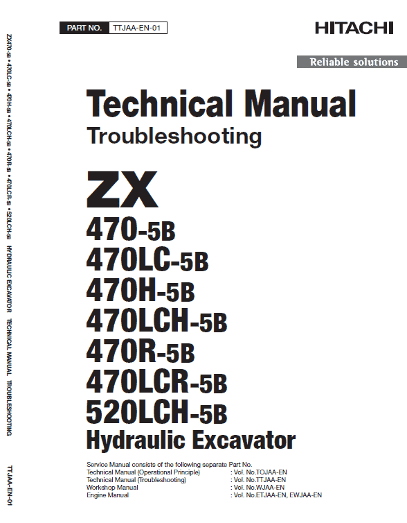 Hitachi Zx470-5b, Zx470lch-5b And Zx520lch-5b Excavator Manual