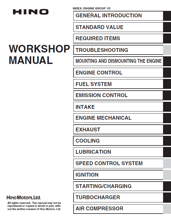 Hino Truck 2018 Coe Hev Service Manual