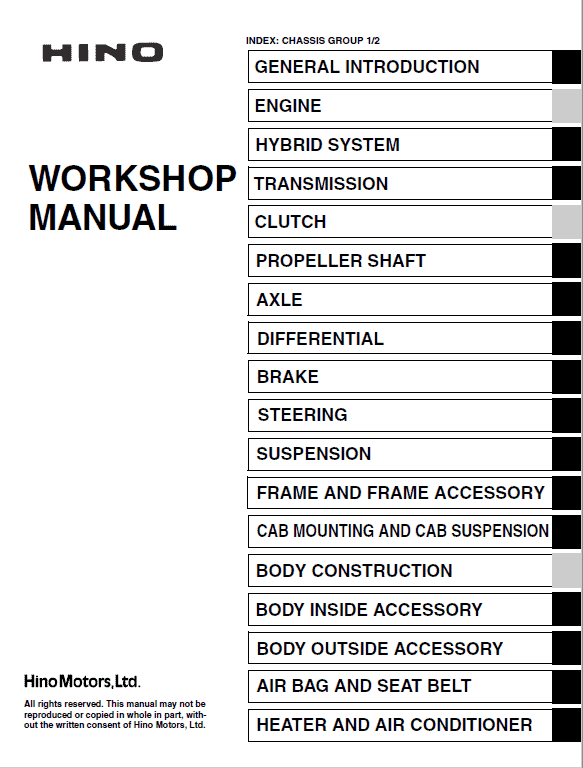 Hino Truck 2015 Coe Hev Service Manual