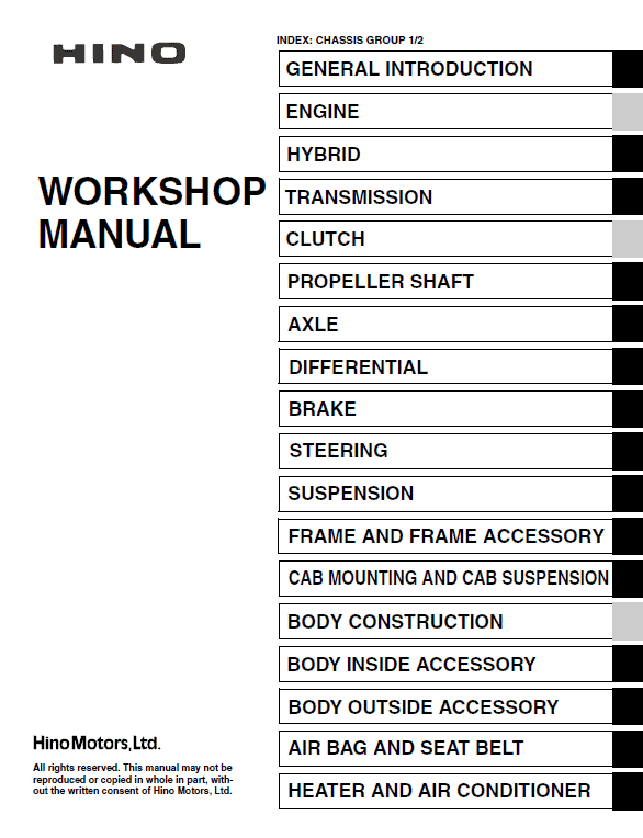 Hino Truck 2016 Coe Hev Service Manual