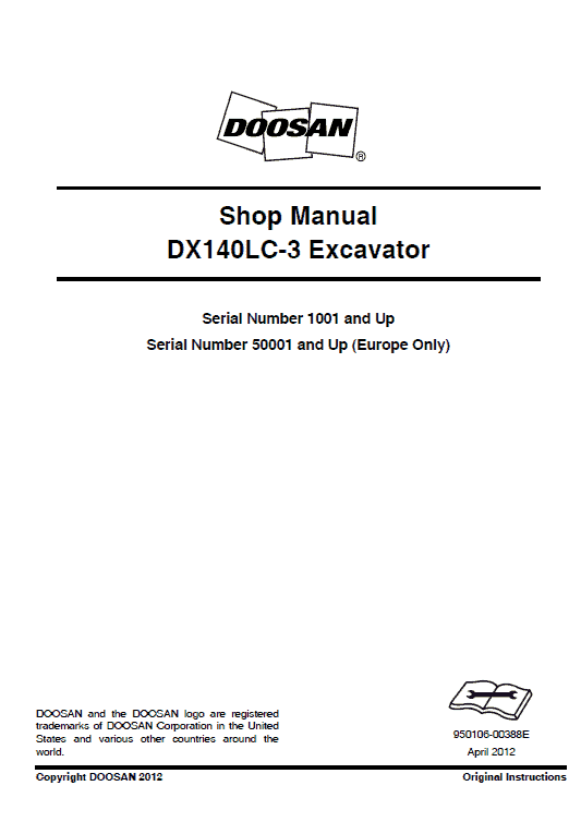 Doosan Dx140lc-3 And Dx140lc-5 Excavator Service Manual