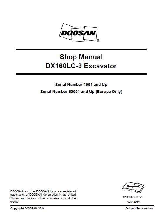 Doosan Dx160lc-3 Excavator Service Manual