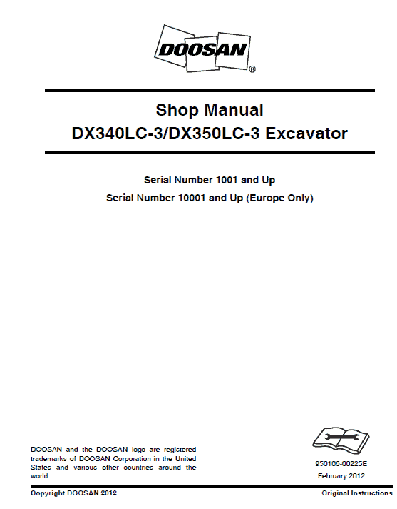 Doosan Dx340lc-3 And Dx350lc-3 Excavator Service Manual