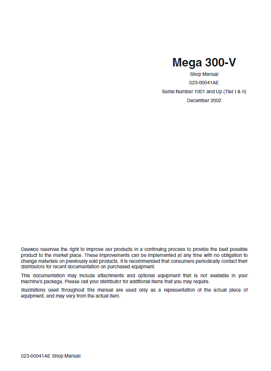 Daewoo Mega M300-v Wheel Loader Service Manual