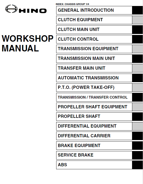 Hino Truck 2014 Conventional Service Manual