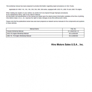 Hino Truck 2007 Service Manual