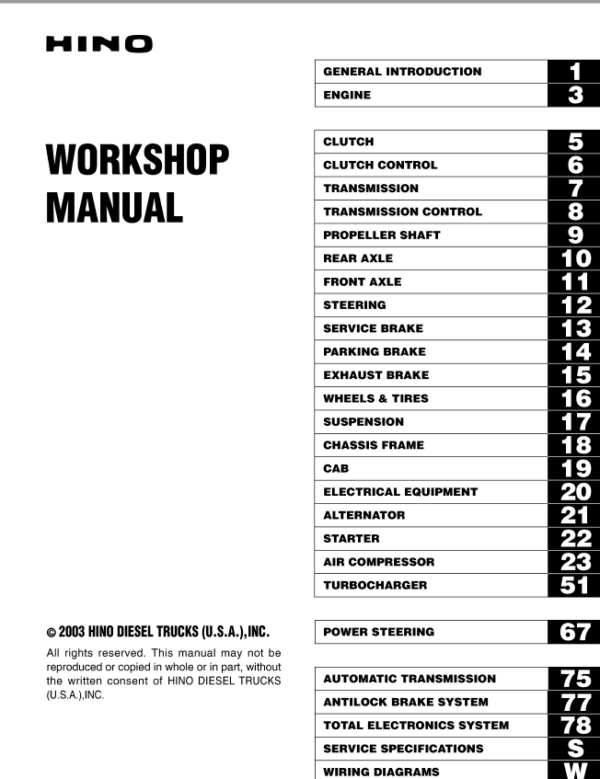 Hino Truck FA4J, FB4J Year 2003 Repair Manual (FA, FB)