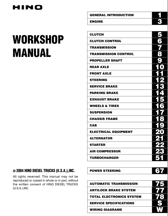 Hino Truck 2004 Service Manual