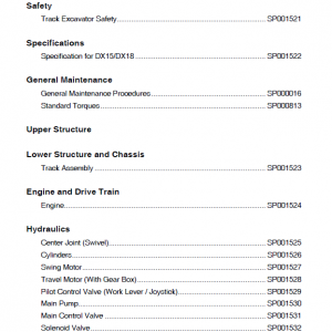 Doosan Dx15 And Dx18 Excavator Service Manual