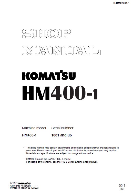 Komatsu Hm400-1 Dump Truck Service Manual