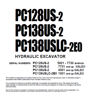 Komatsu Pc128us-2, Pc138us-2 And Pcn138uslc-2e0 Excavator Manual