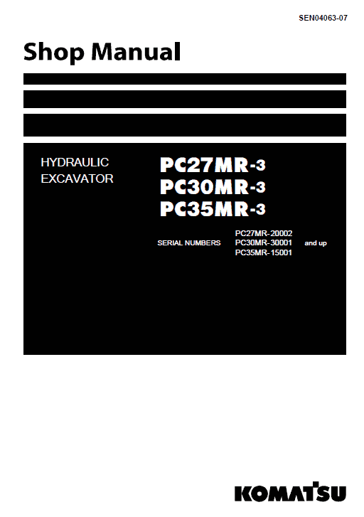 Komatsu Pc27mr-3, Pc30mr-3, Pc35mr-3 Excavator Service Manual