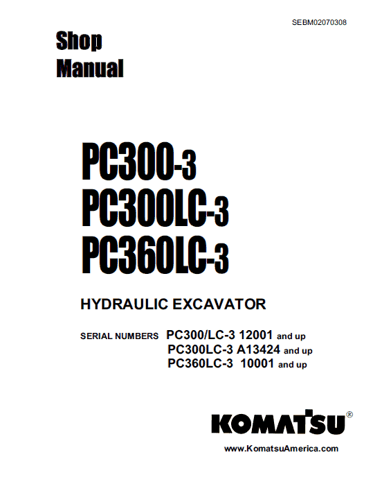 Komatsu Pc300-3, Pc300lc-3, Pc360lc-3 Excavator Service Manual