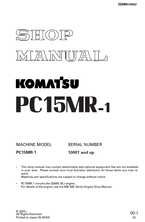 Komatsu Pc15mr-1 Excavator Service Manual