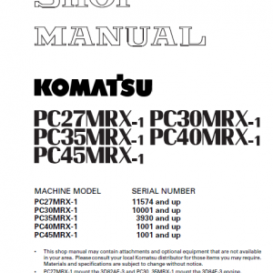 Komatsu Pc27mrx-1, Pc30mrx-1, Pc35mrx-1 Excavator Manual